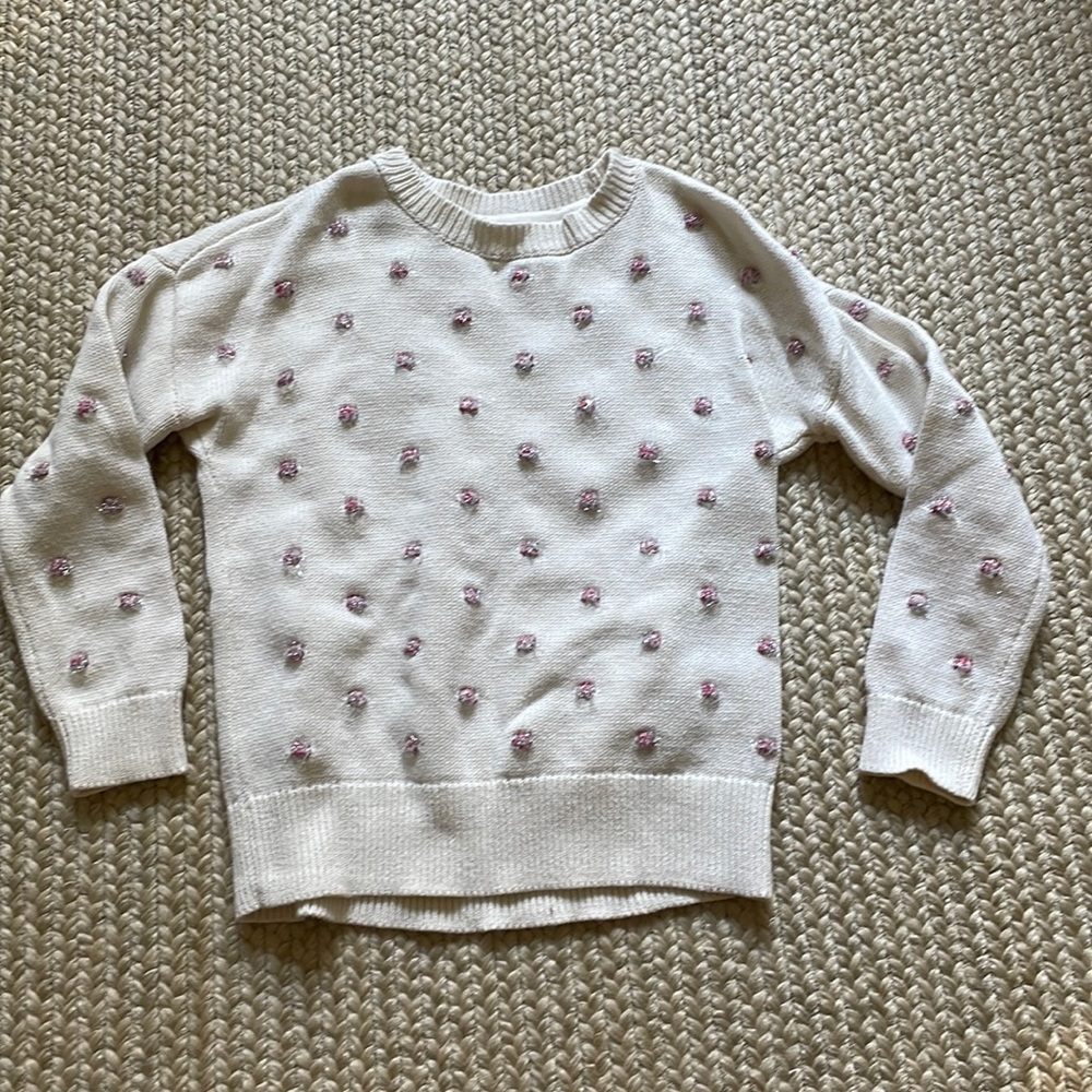 Girl’s Gap Cream with Pink Sparkle Sweater Small (6)